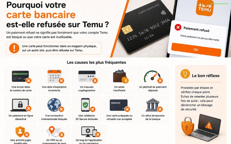 Carte bancaire refusée sur Temu que faire pour payer