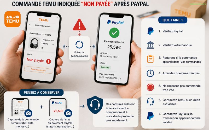 Problème PayPal sur Temu pourquoi PayPal ne fonctionne-t-il pas