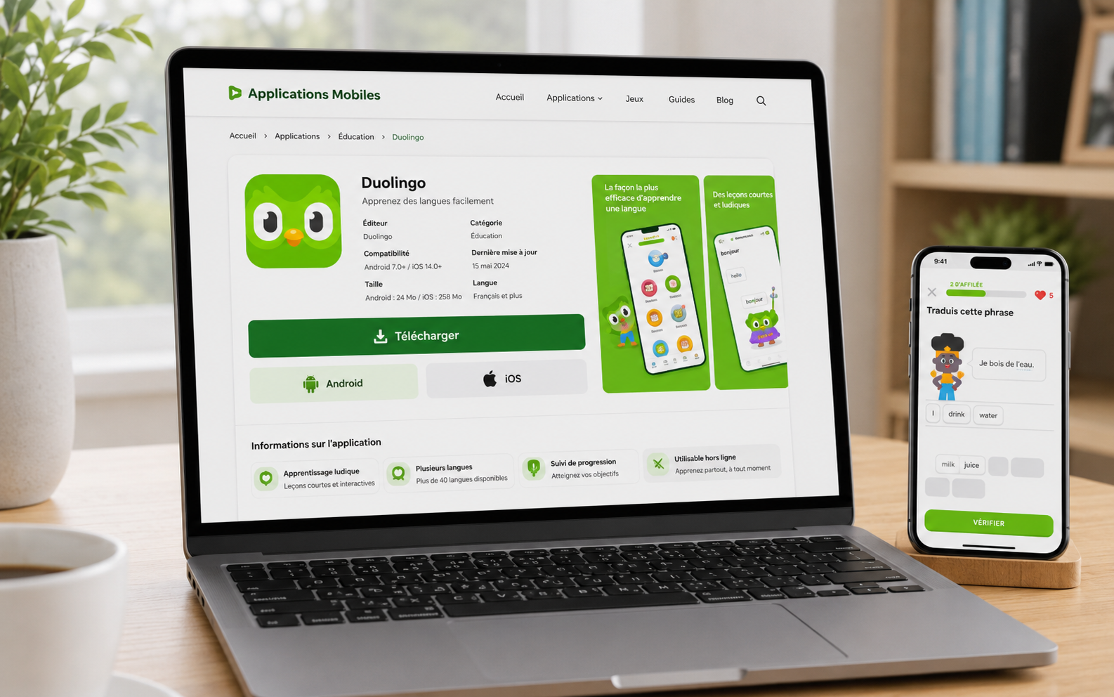 Duolingo cours de langues ludiques sur mobile