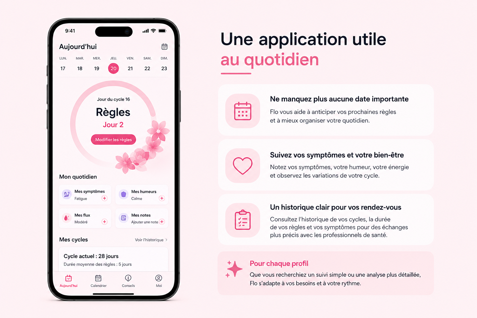 Flo suivre ses règles et son cycle depuis son téléphone