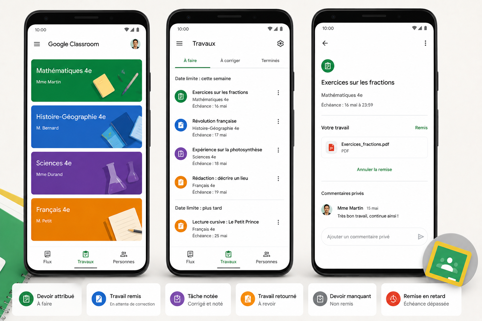 Google Classroom devoirs, documents et échanges au même endroit