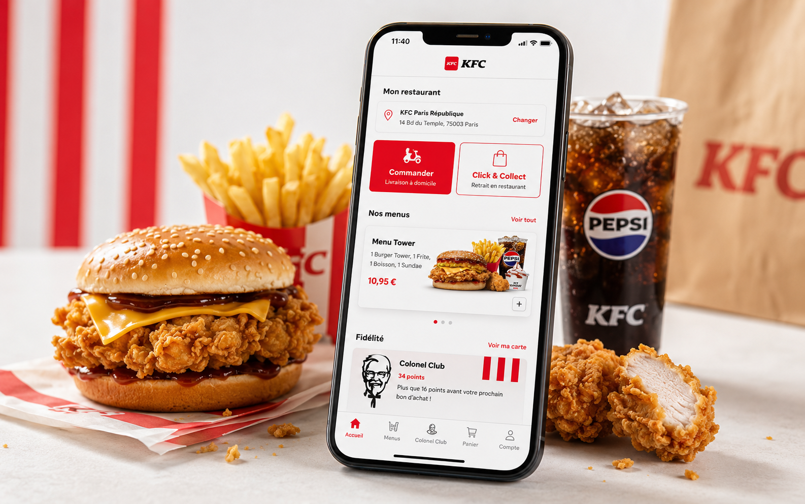 KFC France commander poulet et burgers